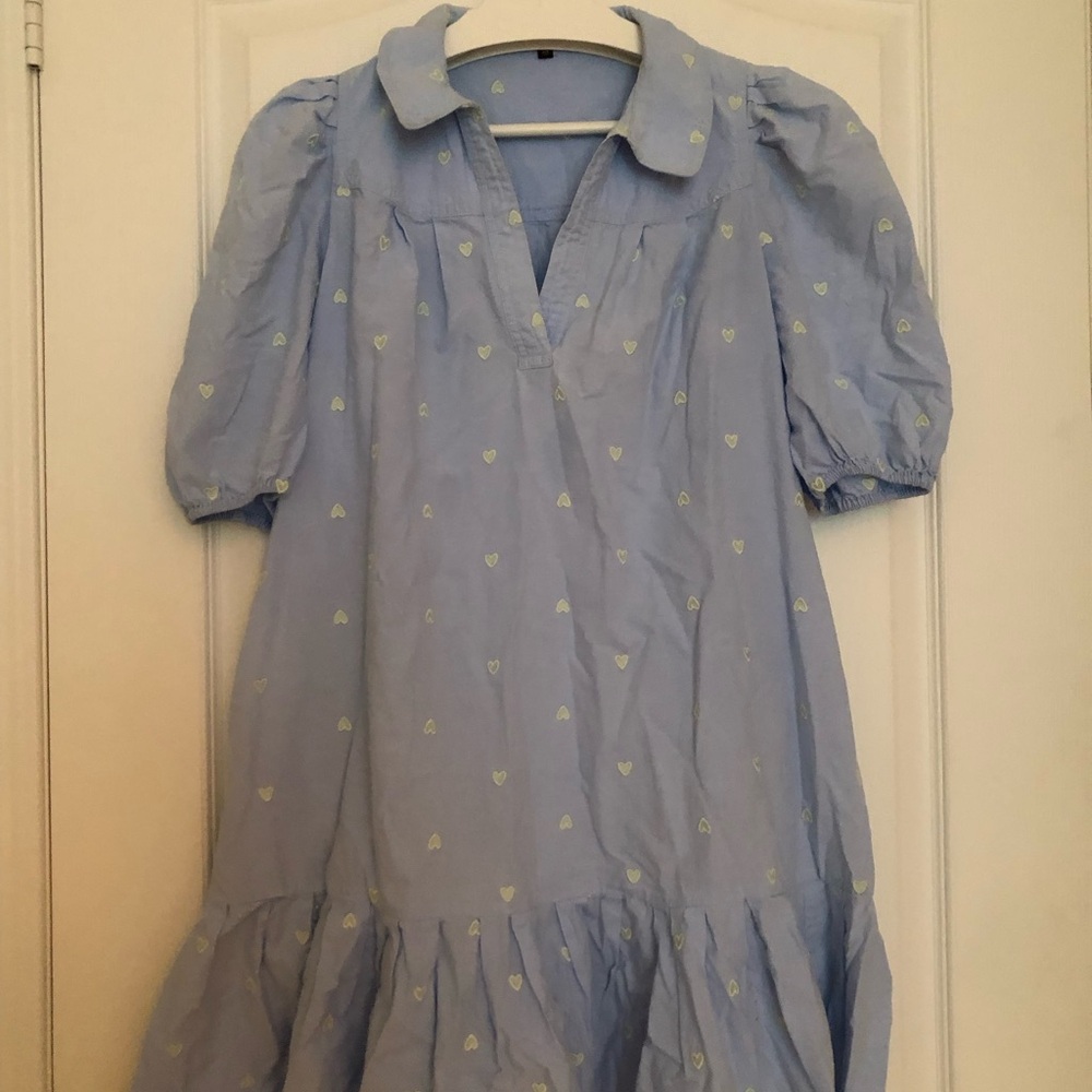 Maje Light Blue Dress with Heart Pattern